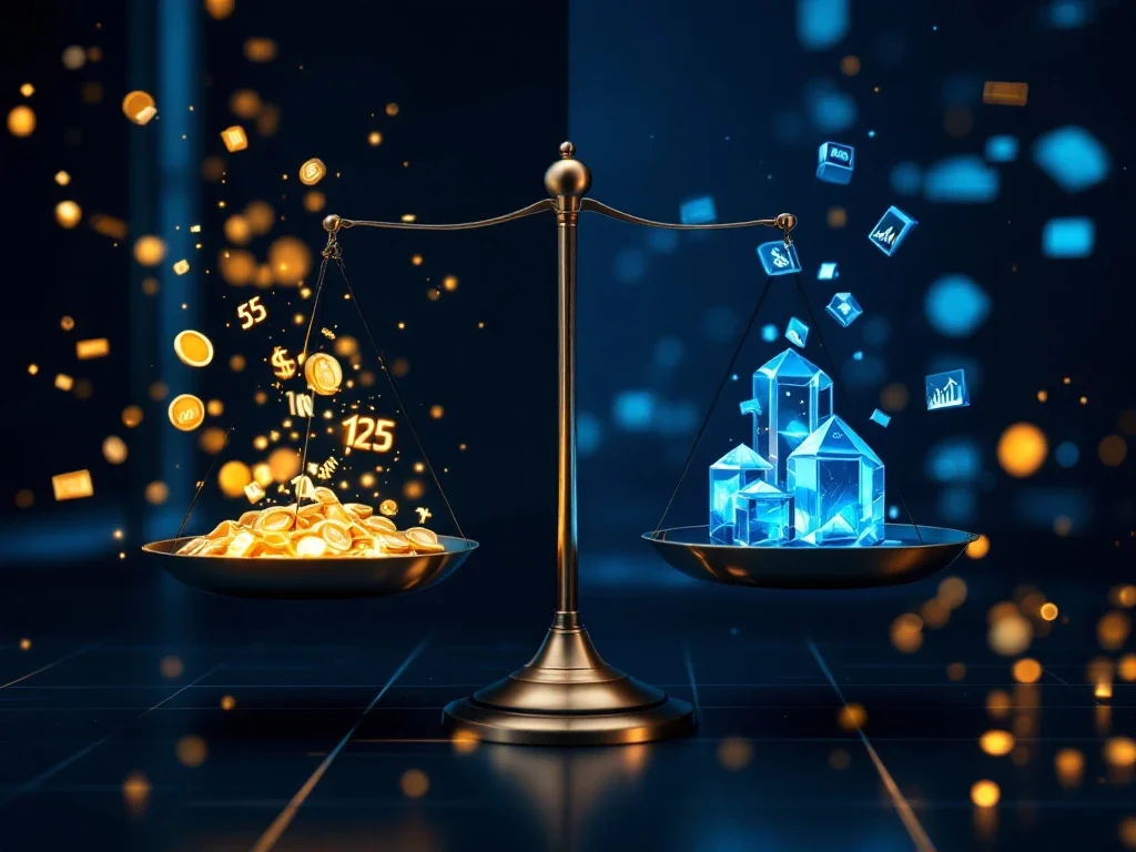 Libra balances DCF cash flow analysis on the left against financial ratios on the right in professional blue and gold tones