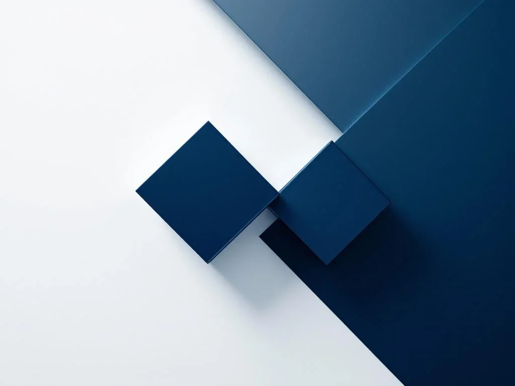 Twee geometrische puzzelstukken in navy en zilver die fusie of overname symboliseren met pijlen voor strategische analyse